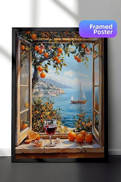 Zestia Πίνακας με μαύρο πλαίσιο, Θαλασσογραφία το φθινόπωρο, Διακόσμηση σαλον...