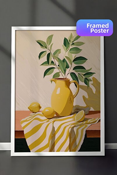Zestia Tablou cu ramă albă, Pictură cu natură moartă și lămâie galbenă, Poste...