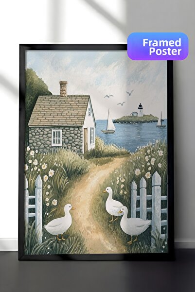 Zestia Πίνακας με μαύρο πλαίσιο, Εικονογράφηση αγροτικού εξοχικού σπιτιού, Δι...