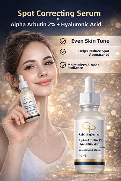 Glampure سيروم تفتيح مضاد للعيوب – سيروم مرطب للوجه مع 2% ألفا أربوتين وحمض ا...