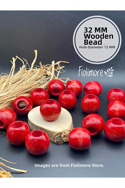 Fiolimore 5 τεμάχια 32 χιλιοστών Κόκκινες Ξύλινες Χάντρες Στρογγυλές Μακραμέ ...
