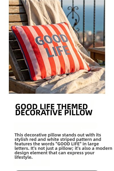 Hubb وسادة من الكتان 45•45 سم حواف أسطوانية جود لايف مطبوع