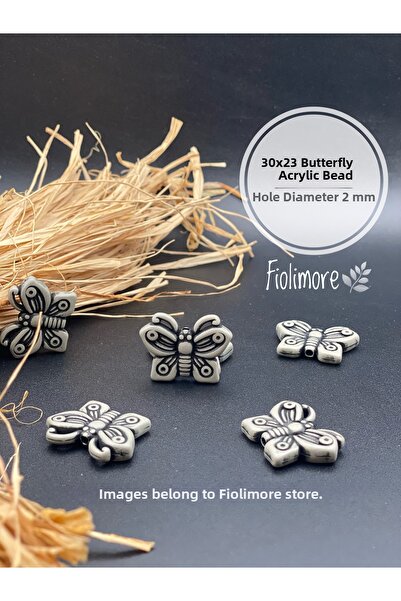 Fiolimore Accesoriu Fluture Gri Mărgele acrilice (5 bucăți) 30x23 mm Diametru...