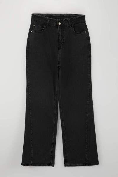 Trendyol Curve Graue High-Waist-Jeans mit weitem Bein, bequem/mittelflexibel,...