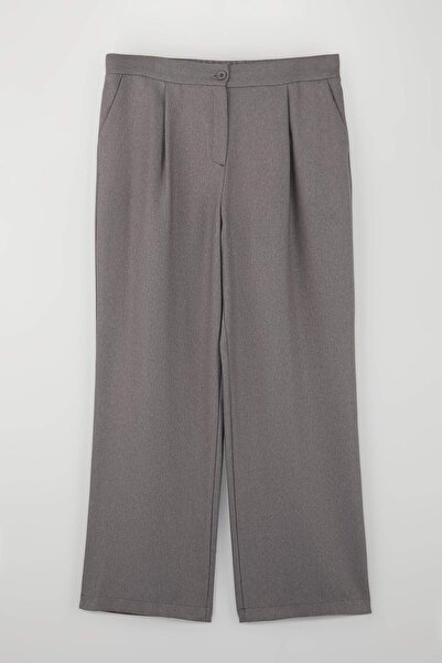 Trendyol Curve Gray High Waist Wide Leg Plus Size Trousers Tbbss26Ar00002