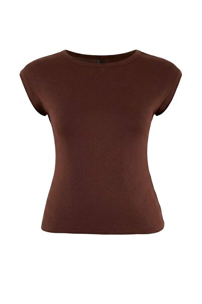 Trendyol Curve Brown Viscose Ribbed Flexible Comfortable Basic Knitted Plus S...