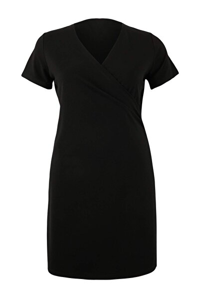 Trendyol Curve Black Double Breasted Collar A-Line Crepe Mini Smart Knitted P...