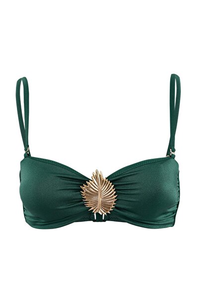 ترينديول كوليكشن قطعة علوية من البيكيني بدون حمالات باللون الأخضر مع إكسسوارا...