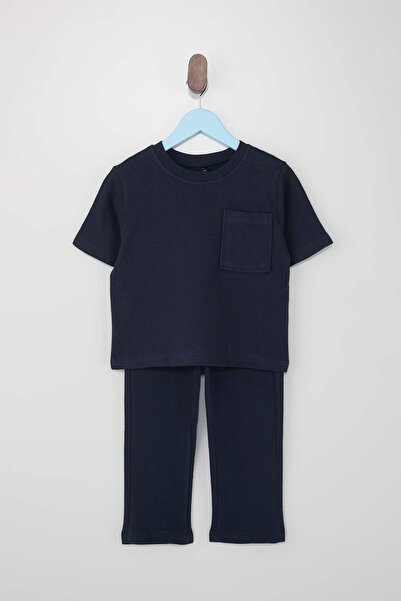 TRENDYOLKIDS Navy Blue Boy's Plain Knitted Bottom - Top Set Tkdss26Au00005
