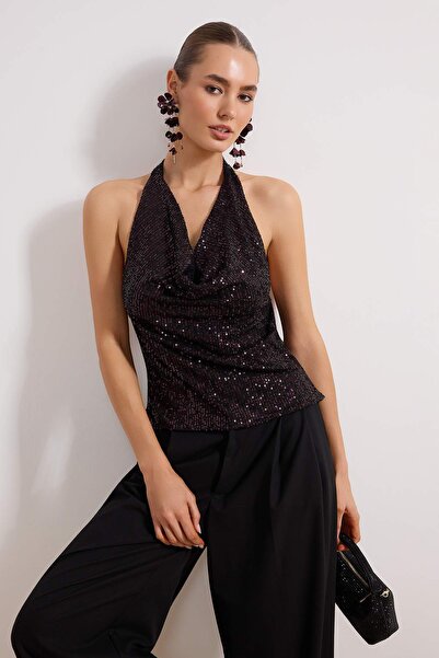 Trendyol Collection Bluză de petrecere cu paiete decolteu larg cu paiete TPRS...