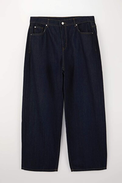 Trendyol Curve Wardrobe Essentials Dark Blue Barrel Fit Plus Size Jeans Tbbss...