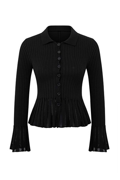 Trendyol Collection Black Sleeves Detailed Fitted/Bodycon Knitwear Cardigan T...