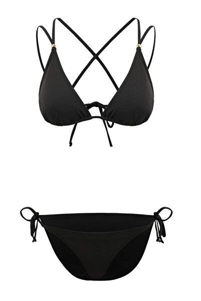 Trendyol Collection Black Triangle Covered Low Waist Regular Bikini Set with ...