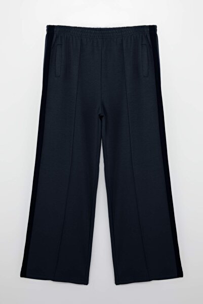 Trendyol Curve Navy Blue Side Stripe Detailed Wide Leg Comfortable Flowy Plus...