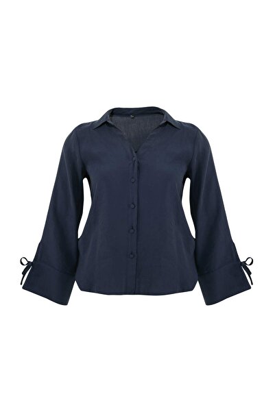 Trendyol Curve Marineblaues Modal-Langarmshirt in Übergröße TBBSS26AX00006