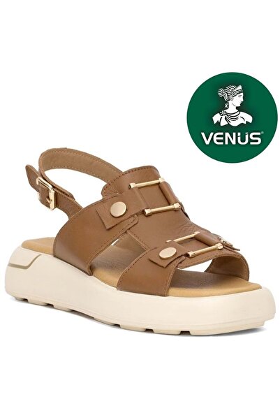 Venüs Tauri Genuine Leather Comfort Orthopedic Women's Sandals Taba