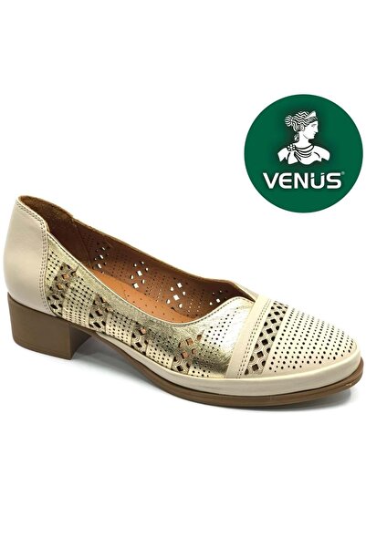 Venüs Sparrow Genuine Leather Women's Heeled Shoes Beige