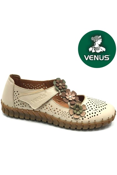 Venüs Perlon Genuine Leather Orthopedic Women's Casual Shoes Beige