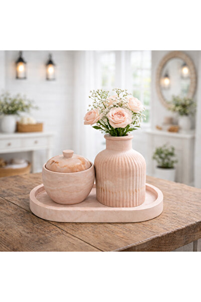 ORANGE CONCEPT 3'lü Dekoratif Bohem Tarz Bakır Desenli Set (Vazo, Kapaklı Kut...