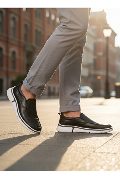 MARCOMEN أحذية رجالية - أحذية جلدية سوداء للاستخدام اليومي - نعل طبي - 152-19325