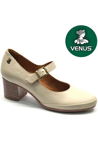 Venüs Peleng Hakiki Deri Comfort Ortopedik Kadın Klasik Topuklu Ayakkabı BEJ