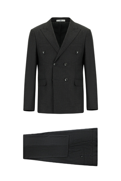 Kiğılı 7 Drop Slim Fit Costum cu dungi din lână, cu două rânduri de nasturi