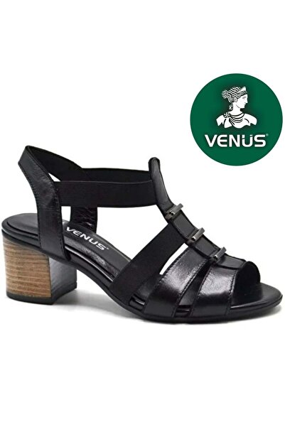 Venüs Cadra Γνήσιο Δερμάτινο Comfort Ορθοπεδικά Γυναικεία Σανδάλια ΜΑΥΡΟ