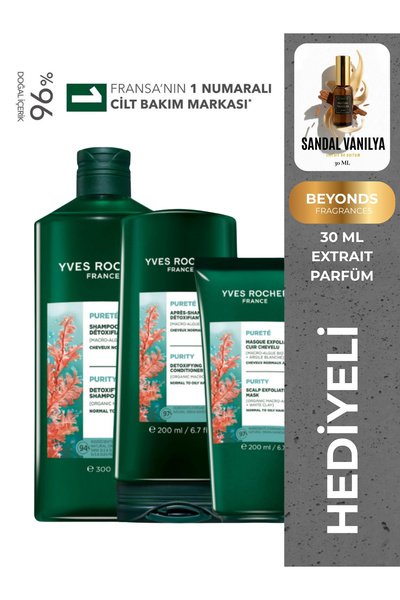 Yves Rocher Yağlı Saçlar İçin Arındırıcı Şampuan Saç Kremi ve Peeling Maske S...