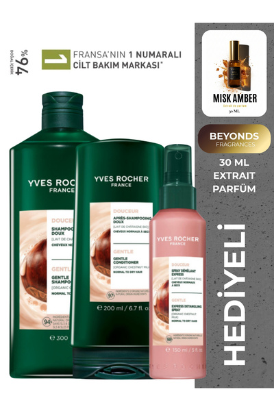 Yves Rocher Besleyici Kolay Tarama Şampuan Saç Kremi ve Saç Spreyi Saç Seti 3’lü