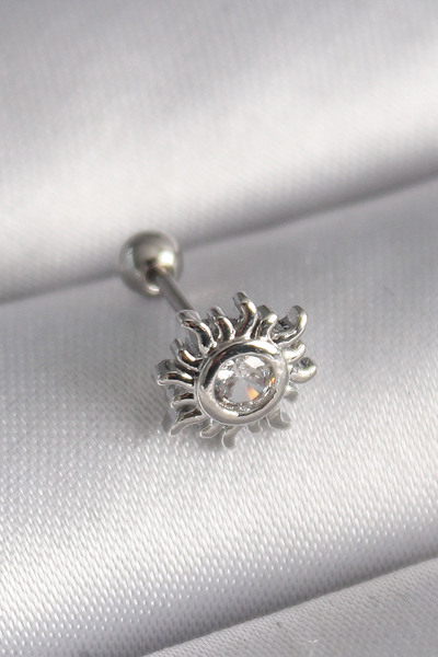 AyrStore 316L Çelik Gümüş Renk Zirkon Taşlı Güneş Tragus Piercing - TJ-PR1279