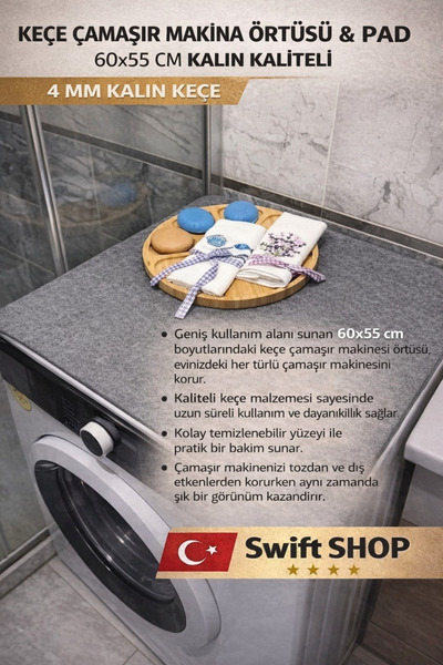 Swift Shop KEÇE ÇAMAŞIR MAKİNA ÖRTÜSÜ &PAD 60X55 CM KALIN KALİTELİ