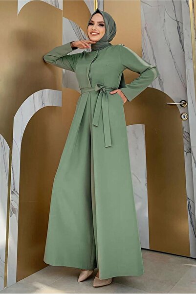 TRENDTESETTÜR KADIN YEŞİL (MİNT) KUŞAKLI GENİŞ PAÇA TULUM T 6763