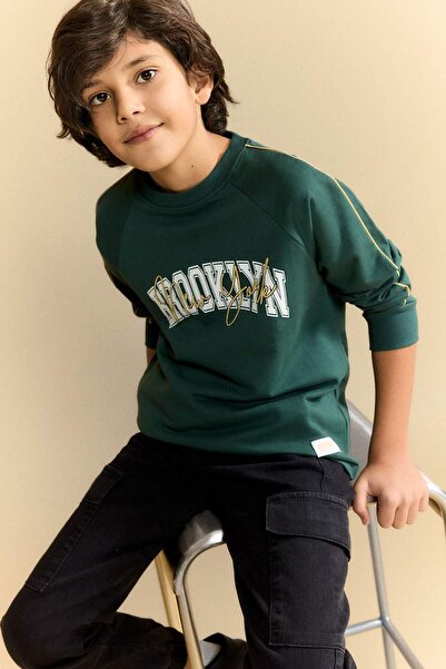 DeFacto Tricou cu mânecă lungă pentru băiat supradimensionat Wide Fit guler r...