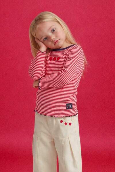 DeFacto Bisiklet Yaka Çizgili Uzun Kollu Tişört Kız Bebek G7463A526SP