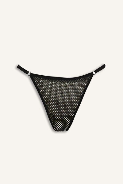 DeFacto Fall in Love Christmas Themed Glitter Tulle Black Thong D6438Ax24Wn