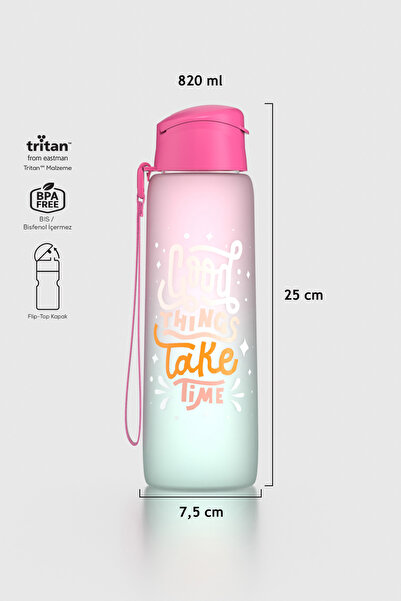 Renga Pera Çift Renk Yazı Desenli 820 ml Askılı Mat Tritan Matara 912134 Fuşy...