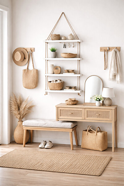 Holly Touch Masif Ahşap Duvar Rafı 4 Katlı – Mutfak, Salon, Çocuk Odası Kulla...