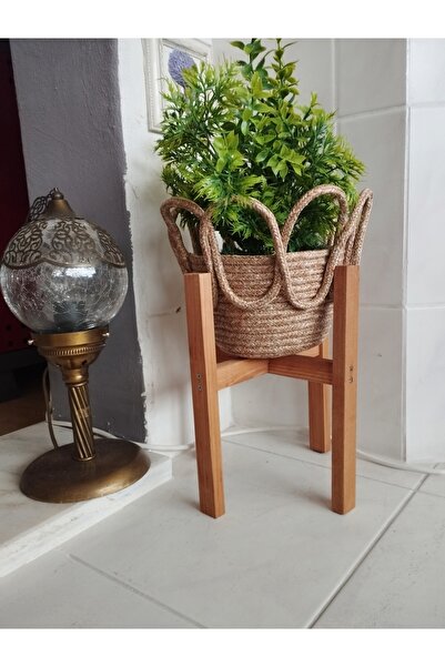 bayram taşcıoğlu home desing 2 Li Set.ahşap Ayaklı Saksılık Ve Hasır Sepet Sa...