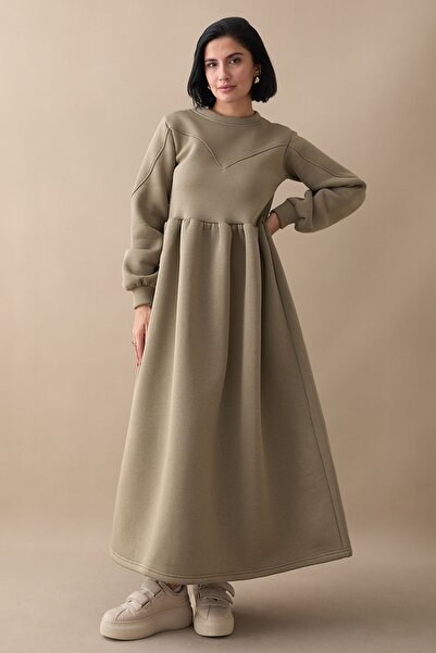 InStyle Elenor Balon Kol Elbise - Haki