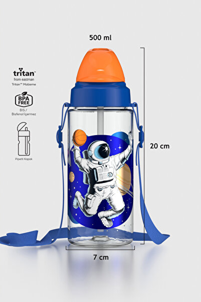 Renga Sonic Air Astronot Desenli 500 ml Askılı Pipetli Tritan Çocuk Matara 91...
