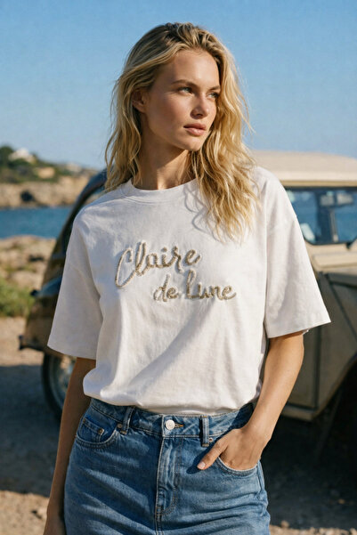 Amia&Co. Tricou de damă, 100% bumbac, alb, cu mânecă scurtă, decolteu rotund,...