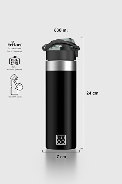 Renga Saga Metal Aksesuarlı 630 ml Tritan Matara 912092 Good Siyah