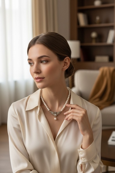 FAYRA ACCESSORIES Zirkon Taşlı Kanat Figürlü Tek Sıra İnci Kolye