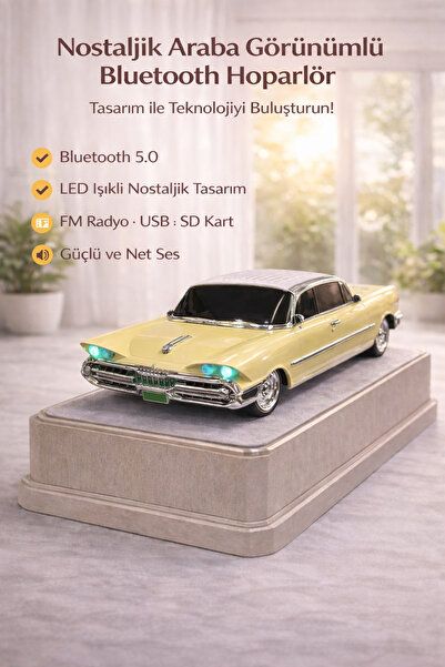 Teknoland Park Nostaljik Araba Şeklinde Bluetooth Speaker Şarjlı Led Işıkli K...