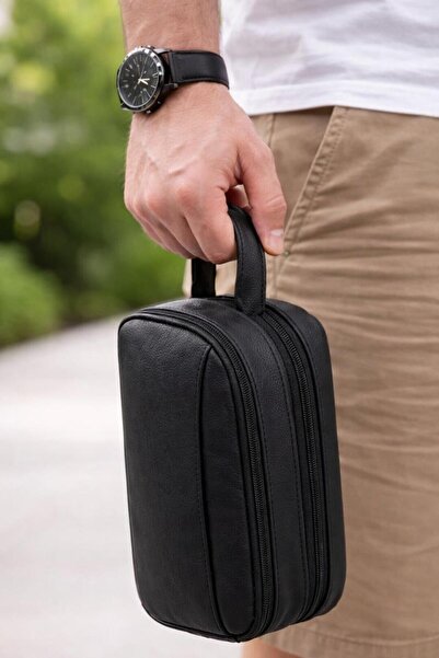 Valiberta Desmond Men's Leather Handheld Travel & Grooming Bag with Double Zi...