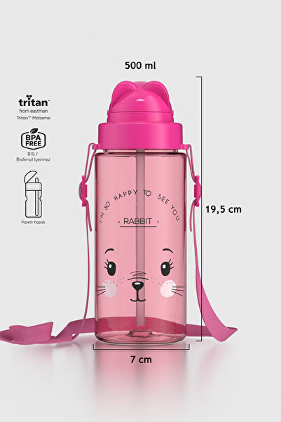 Renga Taffy Desenli 500 ml Askılı Pipetli Tritan Çocuk Matara 912080 Pembe