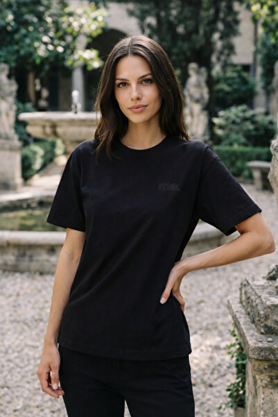 Amia&Co. Tricou de damă, 100% bumbac, negru, cu mânecă scurtă, decolteu rotun...