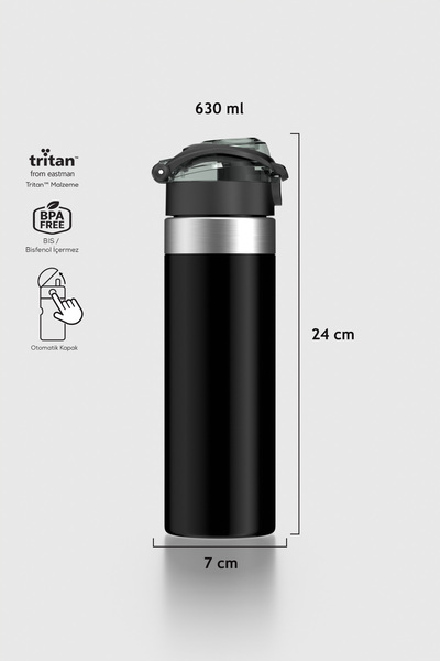 Renga Saga Metal Aksesuarlı 630 ml Tritan Matara 912053 Siyah