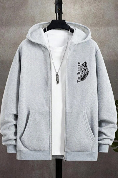 Deep sense Hanorac oversize cu glugă și fermoar pentru bărbați, cardigan pent...