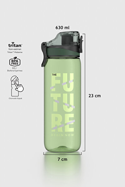 Renga Trego Yazı Desenli 630 ml Tritan Matara 912155 Yeşil